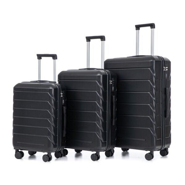 Set 3 Pieces 20" / 24" / 28" Abs Spinner Wheel Luggage, Matching Color, With Combination Lock - Black