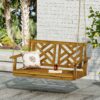 Alejandro - Exotic Acacia Wood Porch Swing With Slat Panel Seating - Teak - Image 2