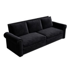King Pull Out Sofa Bed, Chesterfield Sofa, 3 In 1 Velvet Convertible Sleeper Sofa With Nailhead Trim & Rolled Arm Multifunctional Sofa Bed For Living Room - Black