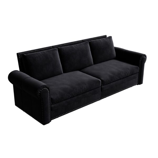 King Pull Out Sofa Bed, Chesterfield Sofa, 3 In 1 Velvet Convertible Sleeper Sofa With Nailhead Trim & Rolled Arm Multifunctional Sofa Bed For Living Room - Black
