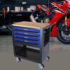 4 Drawers Multifunctional Tool Cart With Wheels And Wooden Top - Black / Blue - Image 13