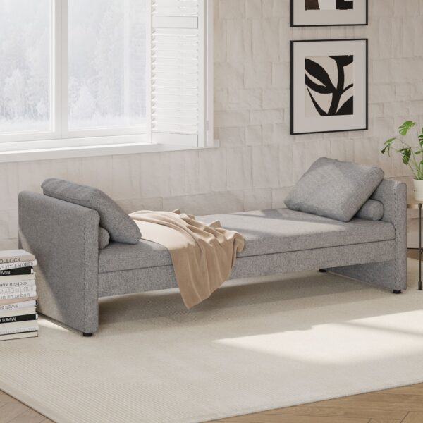 Modern Upholstered Chaise Lounger Daybed With Pillows Small Single Daybed, No Mattress Needed, Perfect For Living Rooms & Home Office, Linen Fabric - Gray