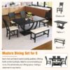 Topmax - 6 Piece Wood Half Round Dining Table Set Kitchen Table Set With Long Bench And 4 Dining Chairs, Modern Style - Gray - Image 4