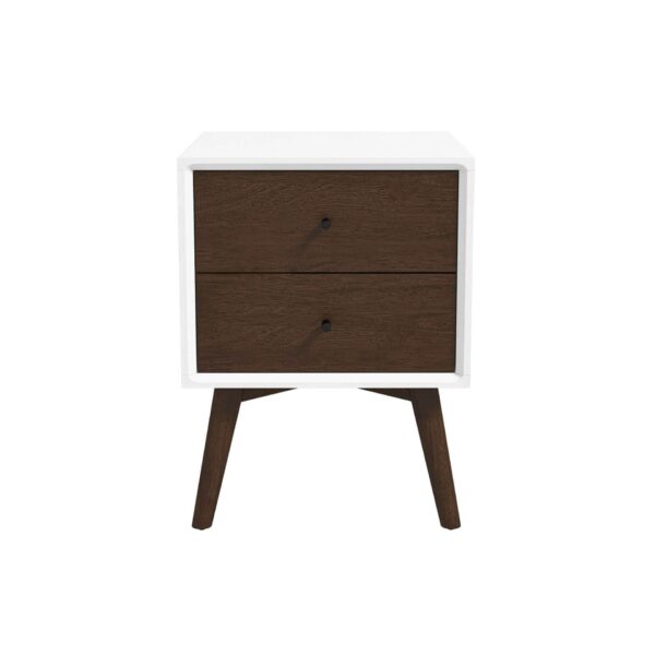 Caroline - Mid-Century Modern Style White Night Stand 2 Drawer - Dark Brown / White