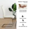 Modern Dining Chairs With Faux Leather Padded Seat And Chrome Metal Legs For Kitchen, Living, Bedroom, Dining Room - White / Silver - Image 9