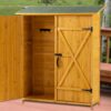 Outdoor Storage Shed With Lockable Door, Wooden Tool Storage Shed With Detachable Shelves & Pitch Roof - Natural - Image 12