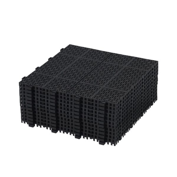 Interlocking Deck Tiles Plastic Waterproof Outdoor All Weather Anti-Slip Bathroom Shower Balcony Porch Strong Weight Capacity Upto 6613 Lbs, Rosette Pattern Pack Of 12 - Black
