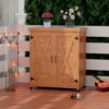 Rustic Cedar Potting Bench With Storage Cabinet And Metal Table Top For Outdoor Patio - Light Brown - Image 4