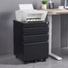 Contemporary 3 Drawer Mobile Filing Cabinet With Lock, Metal Office Storage For Legal / Letter Size - Black - Image 2