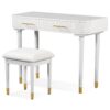 Modern Vanity Table Set With Mirror Touch Screen Lighted Mirror, Dressing Table And Cushioned Stool Set With 2 Large Drawers - White - Image 11