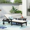 Jason - Chaise Lounge Adjustable Acacia Wood Outdoor Furniture - Black White - Image 16