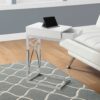 Accent Table, C - Shaped Glossy Contemporary & Modern - White - Image 4