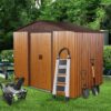 Outdoor Metal Storage Shed With Floor Base - Coffee - Image 5
