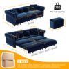 3 In 1 Pull Out Sofa Bed, Convertible Sleeper Sofa Bed, King Size Sofa Bed, Chaise Lounge, Velvet T3 Seater Sofa With Movable Ottoman, Tufted Design - Blue - Image 3