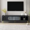 Modern TV Stand For Up To 70" TV, Entertainment Center TV Media Console Table, With 3 Shelves And 2 Cabinets, TV Console Cabinet Furniture For Living Room - Black - Image 2
