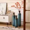 Modern Droplet Shaped Floor Vase Set, Glazed Metal Decorative Vases 3 Piece Home Decor - Aqua Blue - Image 16