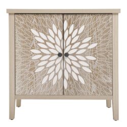 2 Door Carved Storage Cabinet With Adjustable Shelf, Accent Furniture For Living Room, Hallway, Kitchen - Natural