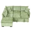 Convertible Sofa Bed Sectional Sofa Sleeper L-Shaped Sofa With A Storage Ottoman, Two Pillows, Two Power Sockets And Two USB Ports For Living Room - Green - Image 9