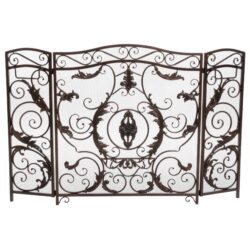 Waterbury - Traditional Fireplace Screen With Gold Flower - Black