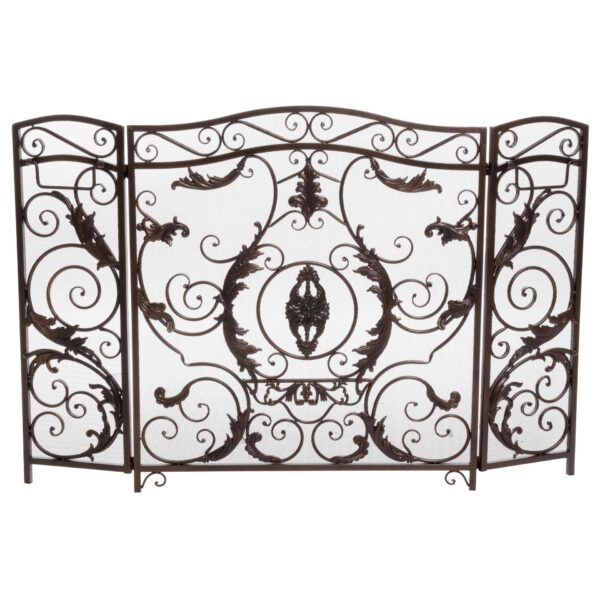 Waterbury - Traditional Fireplace Screen With Gold Flower - Black