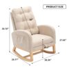 Accent Rocking Chair With Footrest High Back Rubber Wood Rocking Legs Bedroom Living Space - Beige - Image 11