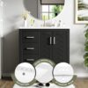 Bathroom Vanity With Ceramic Sink Combo, Frame Bathroom Storage Cabinet, Freestanding Vanity Set With 3 Drawers & Soft Closing Doors - Black - Image 5