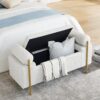 Elegant Upholstered Linen Storage Bench With Cylindrical Arms And Iron Legs - White - Image 3