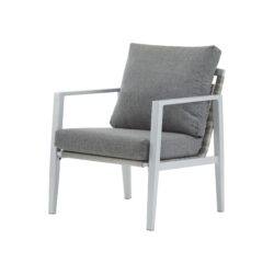 Aluminum Lounge Chair With Sleek Rope Accents, Comfortable Cushions, For Modern Indoor Outdoor Spaces - Gray / Silver / White
