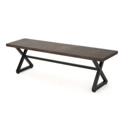 Modern Industrial Outdoor Aluminum Dining Bench With Steel Frame - Brown / Black