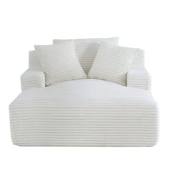 Cloudline - Oversized Chaise Lounge Chair In Soft Corduroy, Modern Comfy Couch With Full Foam Cushioning, Cozy Sleeper Sofabed For Living Room - Ivory