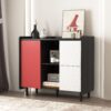 Modern Sideboard Buffet Cabinet With Doors And Unique Panel Styling - Black / Red - Image 2