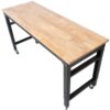 60" Wide Rolling Workbench For Garage, Adjustable Height, Workshop Tool Bench, Metal With Rubber Wood Top - Black / Light Brown - Image 6