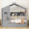 Twin Size House Bed With Trundle, Modern Design For Kids With Storage Shlef - Gray - Image 2