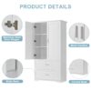 Tall Bathroom Storage Cabinet, With Two Doors And Drawers, Adjustable Shelf, MDF Board - White - Image 5