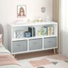 Kids Bookcase With Collapsible Fabric Drawers, Children's Book Display, Toy Storage Cabinet Organizer - White / Gray - Image 9