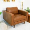 Catherine - Leather Lounge Chair Leather - Brown / Tan - Image 3