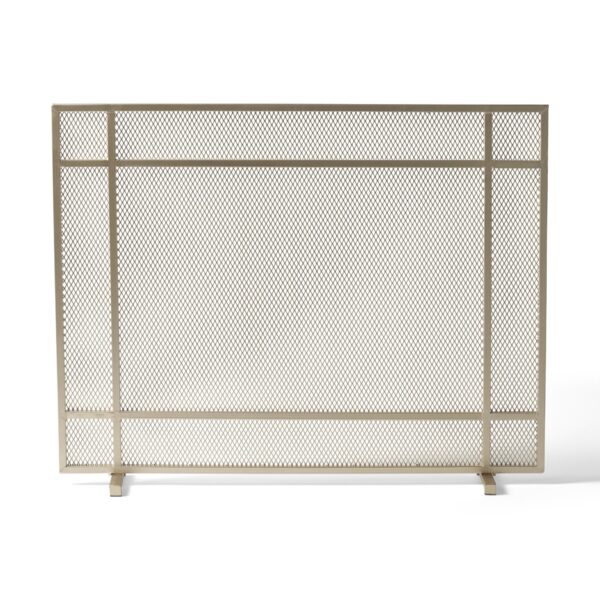 Modern Single Panel Iron Fireplace Screen Handcrafted Minimalistic Design - Gold