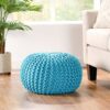 Moro - Contemporary Pouf With Knit Weave Design - Aqua - Image 3