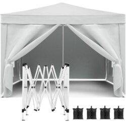 10'X10' Folding Canopy With 4 Removable Sidewalls Outdoor Event Shelter UPF 50+ Gazebo Portable Tents For Parties Beach Camping Wedding Ez Pop Up Canopy 4 Pieces Weight Bag + Carry Bag - White