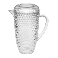 Diamond Cut Unbreakable Plastic Water Pitcher With Lid, 2.5 Quarts Acrylic, Easy Pour Spout - Clear