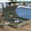 Patio Daybed Outdoor Daybed Sun Lounger With Shelter Roof With Adjustable Backrest, Storage Box And 2 Cup Holders For Patio, Balcony, Poolside - Gray - Image 7