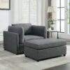 Wide Modern Oversized Armchair With Ottoman Stool, Single Sofa With Lumbar Support, Accent Chair, Reading Chair For Bedroom, Living Room - Dark Gray - Image 8