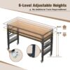Adjustable Workbench For Garage, Rubber Wood Heavy Duty Workstation With Power Outlets & Wheels, 2000 Lbs Load Capacity Hardwood Worktable For Workshop - Black - Image 6