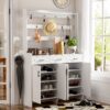 Minimalist 4 Door Shoe Cabinet With Coat Rack, Spacious Top, 3 Drawers, 8 Shelves, Metal Hooks And Handles For Hallway - White - Image 3