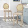 Country Chic Bar Stools (Set of 2) With Rattan Backrest And Upholstered Seat - Beige / Natural - Image 2