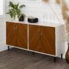 Mid-Century Modern Faux Bookmatch Door Buffet - White / Teak - Image 3
