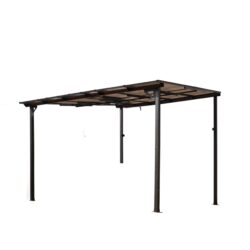 10 X 10 Ft Wall Mounted Outdoor Pergola Gazebo, Heavy Duty Metal Awning With Roof - Gray
