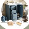 Bathroom Vanity With Ceramic Sink Combo, Frame Bathroom Storage Cabinet, Freestanding Vanity Set With 3 Drawers & Soft Closing Doors - Indigo - Image 5