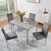 5 Pieces Wooden Dining Table Set, Kitchen Table Set With A Rectangular Table And 4 Upholstered Chairs - Silver Gray - Image 2