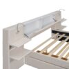 Queen Size Upholstered Platform Bed With Reading Lights, Drawers, Trundle And Shelves - Beige - Image 5